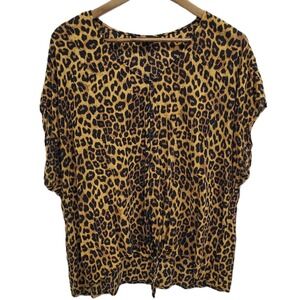 Torrid Womens 2X Brown Leopard Print Button Front Tie Hem Casual‎ Blouse